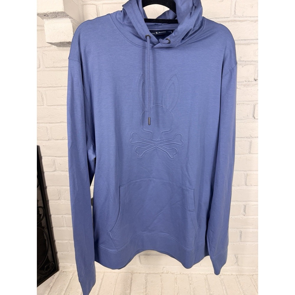 Psycho Bunny Mens XXL Blue Embroidered Logo Pullover Hoodie Sweatshirt